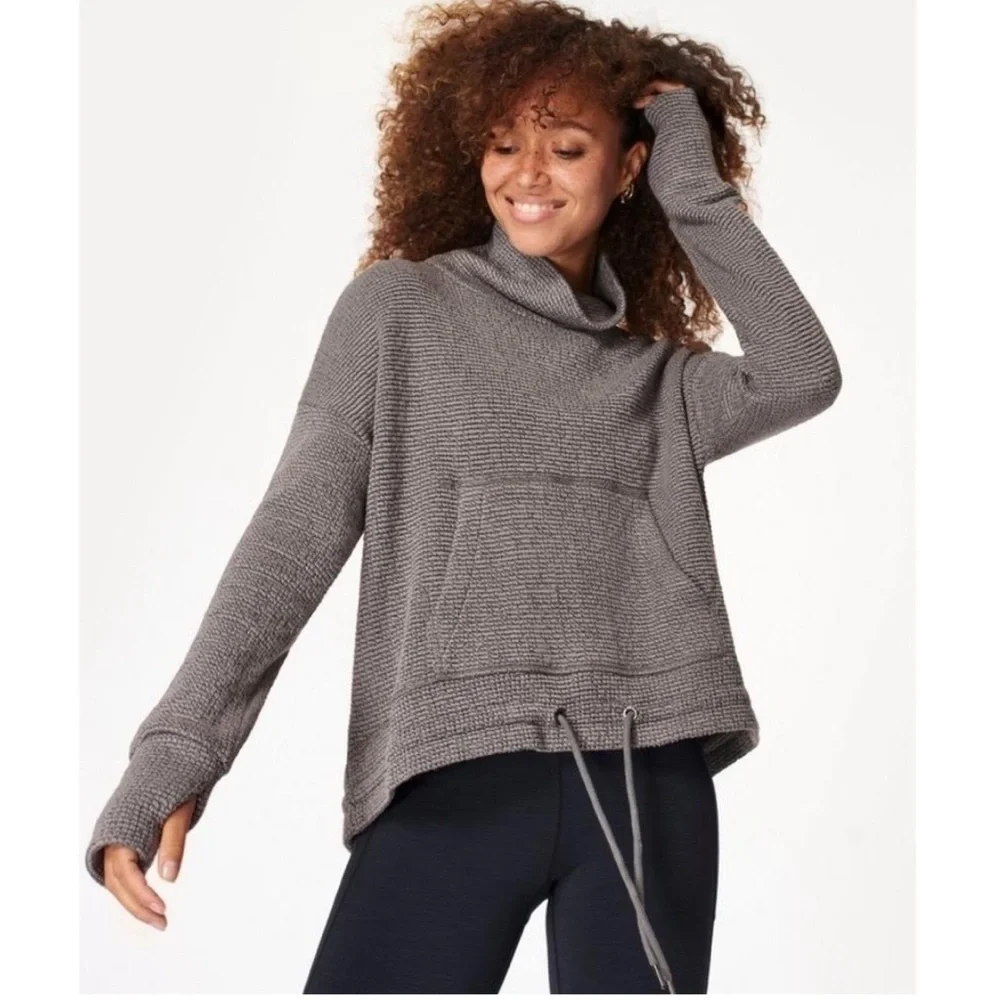SWEATY BETTY Restful Boucle Grey Funnel Neck Sweatshirt Comfort Size Medium